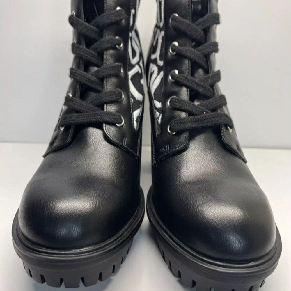 GUESS Ankle Boots Knit Logo Platform Black White WOMENS SIZE 11M - Picture 5 of 8